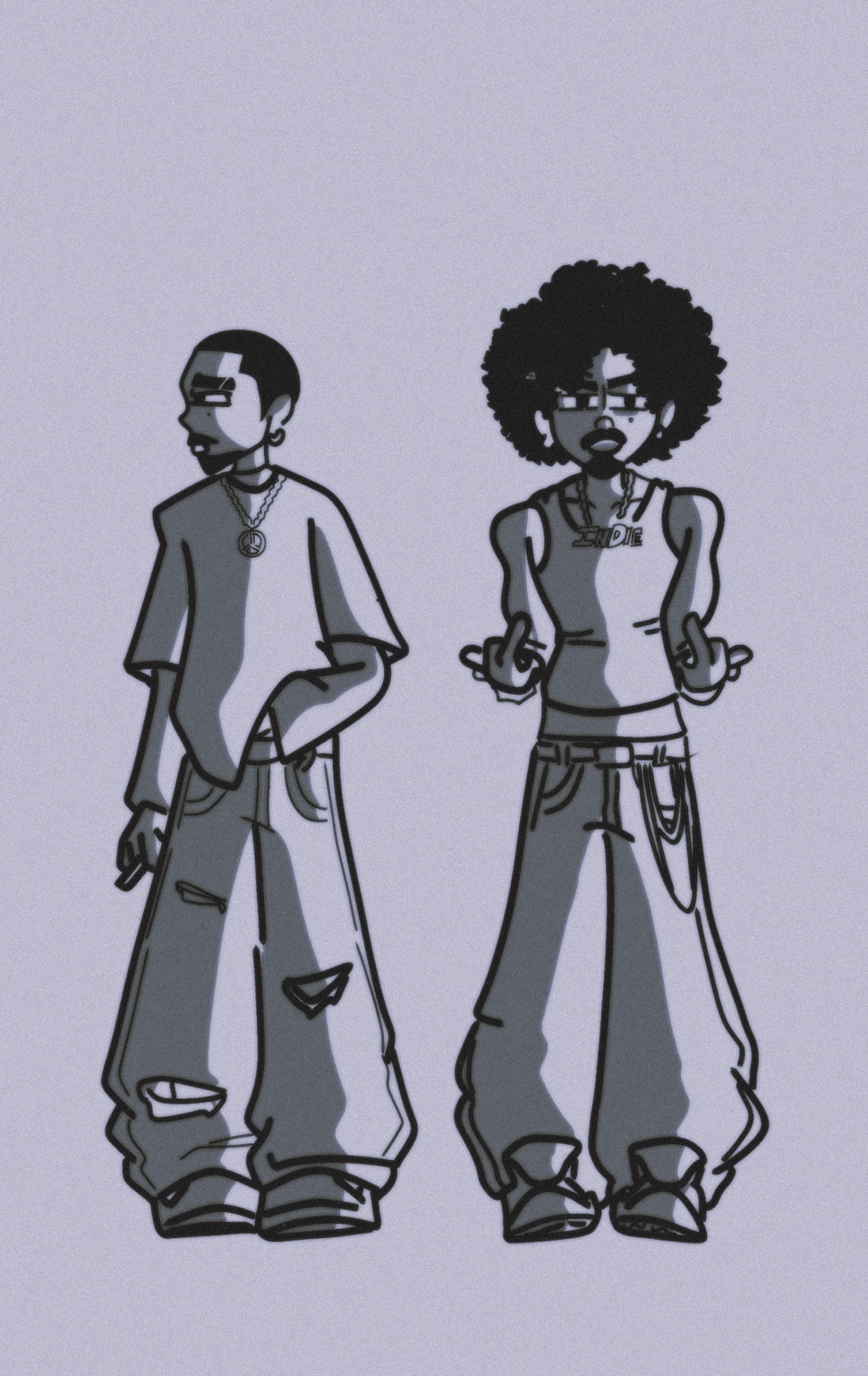 Black and white Indie character duo