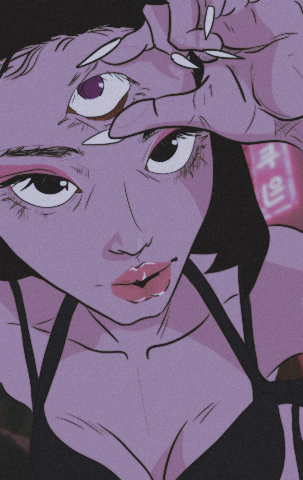 Purple three-eyed illustrated portrait